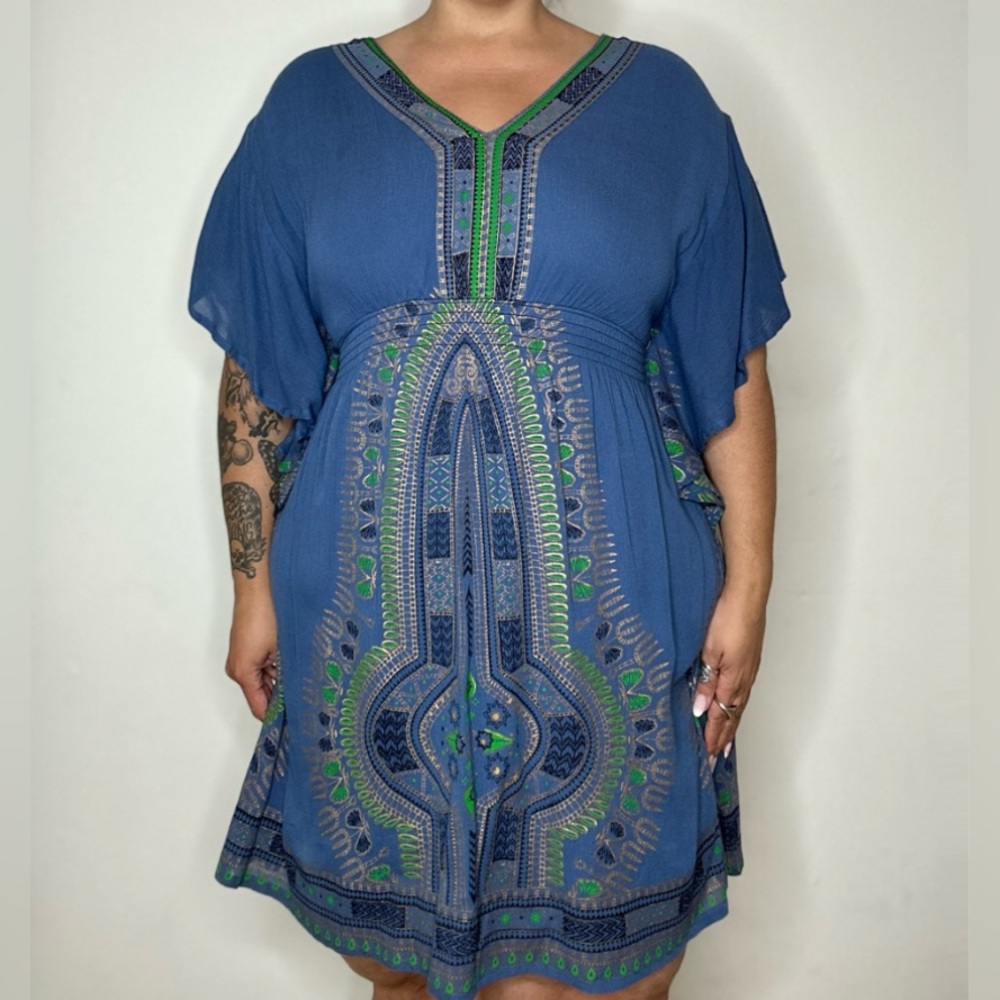 Lapogee Plus Size Dress Daishiki Print Made in India Cotton